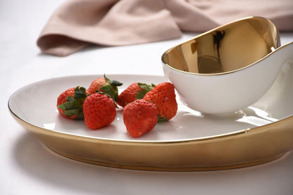 Pampa Bay Titanium-Plated Porcelain Chip and Dip, 12 x 10 Inch, Gold/White Tone, Oven, Freezer, Dishwasher Safe