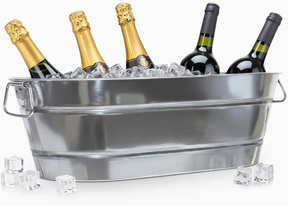 PLEXON Metal Ice Bucket for Parties - Galvanized Tub with Handles - Beverage Tub - Ice Bucket for Cocktail Bar Restaurant - Drink Beer Champagne Chiller Cooler - 5.3 Gallon (20L), Set of 2