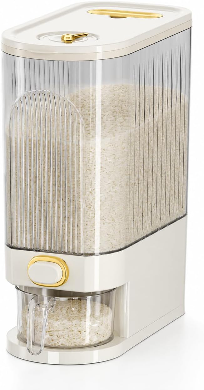 22-Pound Transparent High-Capacity Rice Bin Features a Lid, Time Scale, and Measuring Cup，a Sealed Moisture Proof Grain Storage Container Suitable for Storing Rice, Corn, and More. (22, Pounds)