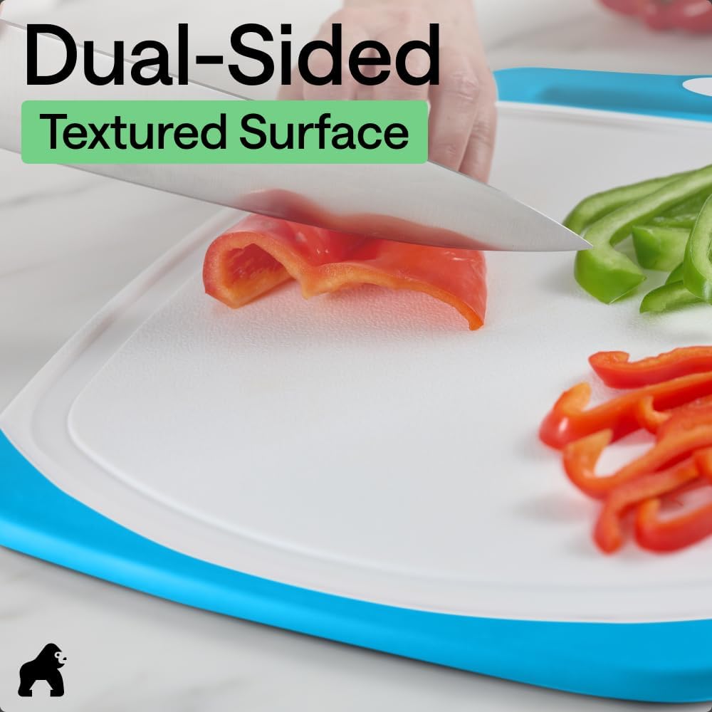 GORILLA GRIP BPA-Free Reversible Kitchen Cutting Board Set of 3, US Designed, Nonporous, Juice Grooves Catch Liquid, Slip Resistant Border, Dishwasher Safe, Durable Large Food Chopping Boards, Black