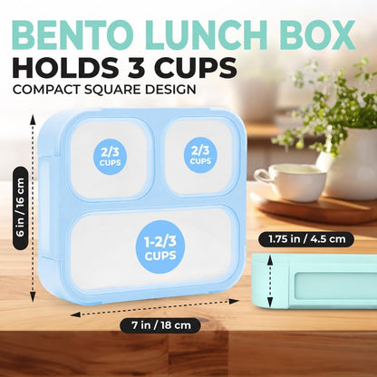 kinsho Medium Bento Boxes for Kids, Lunch Box for Boys Girls Toddler Adults, Leak-Proof 3 Compartment Containers for Meal or Snack at School Daycare Work Travel, BPA Free 2 Pack (Pastel Blue + Pink)