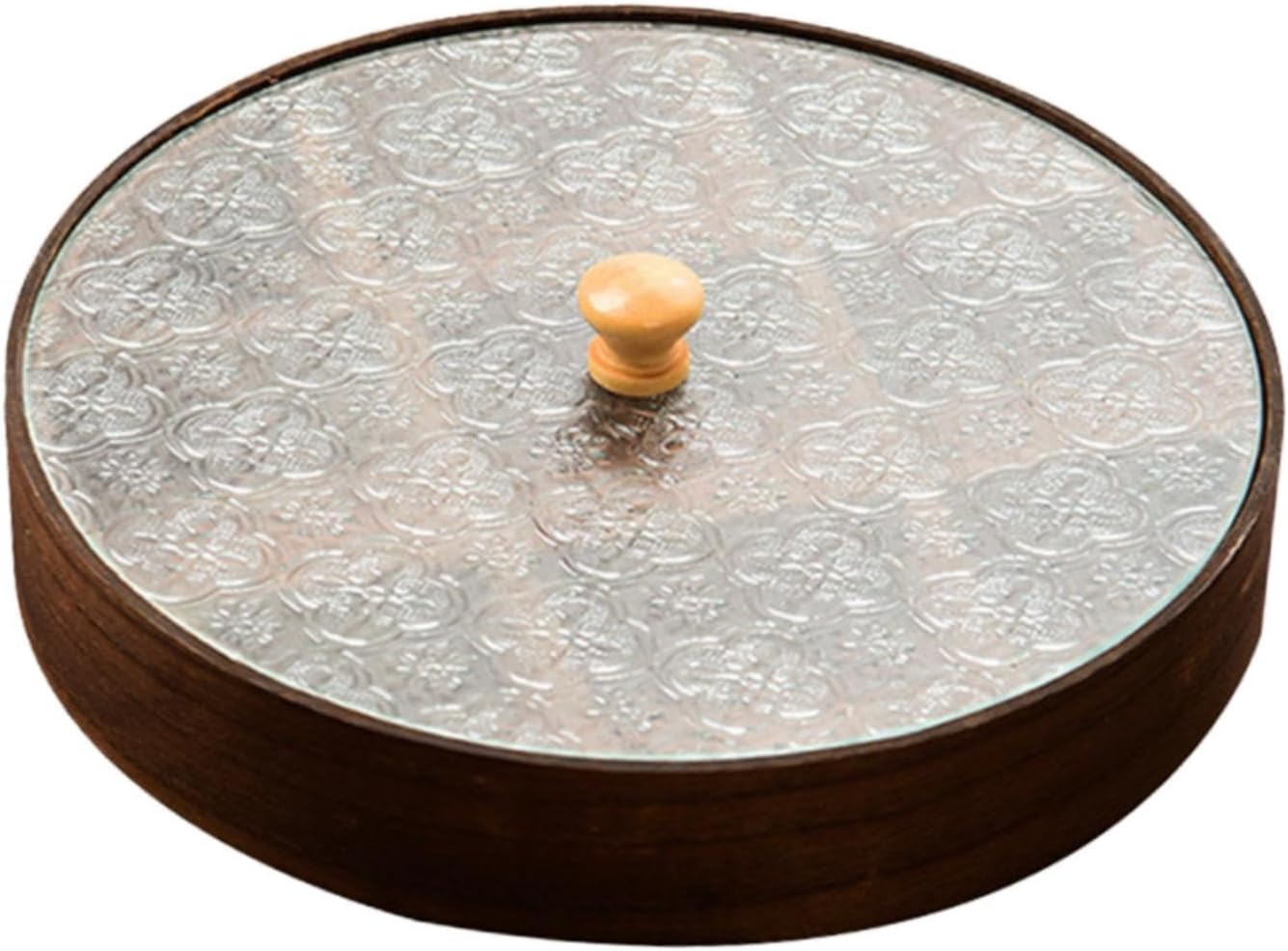 Divided Serving Tray with Glass Lid, Wood Snack Tray Decorative Bowl Dry Fruits Food Organizer for Candy, Fruits, Nuts, Snacks, 30x30x4cm