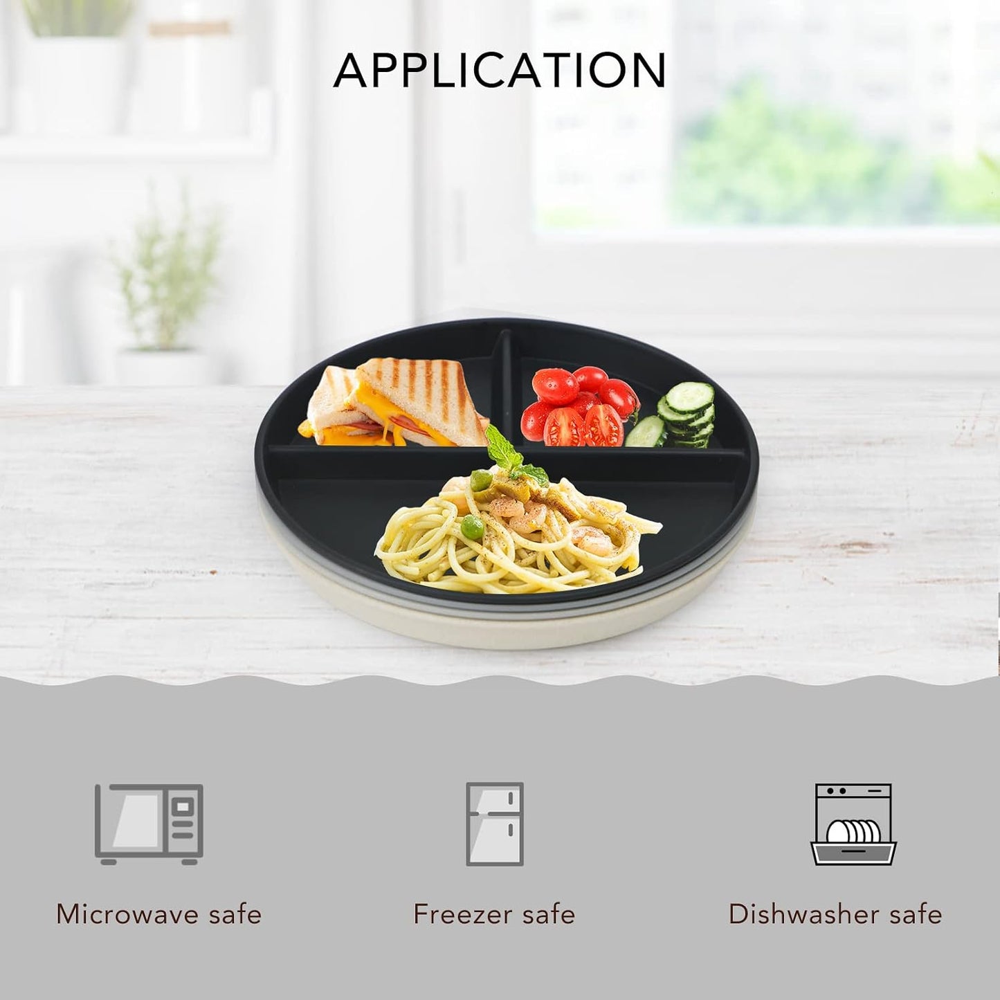 greenandlife 9 Inch 4PCS Portion Control Plates with Lids, Divided Plates for Kids Adults, Dishwasher Microwave Safe Compartment Plate, Unbreakable Lightweight Reusable Wheat Straw Plate, Earth Tone