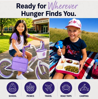 kinsho Lunch Box for Kids Boys Girls - Bento Box Set with Insulated Bag and Ice Pack, 6 Compartment Leak Proof Food Container, BPA-Free, Microwave Safe, Ideal for School & Work, Teal