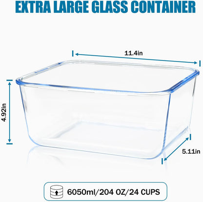 2 Pack Large Glass Storage Containers with Lids 85oz/10.5cup Big Airtight Glass Food Storage Containers for Rotisserie Chicken Watermelon Meal Prep, BPA Free, Freezer Dishwasher Oven Safe