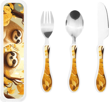 3-Piece Kids Silverware Set With Storage Case, Stainless Steel Reusable Children Safe Knife Spoon Fork Set Cute Kittens Children Flatware Set For Kids Lunch Box