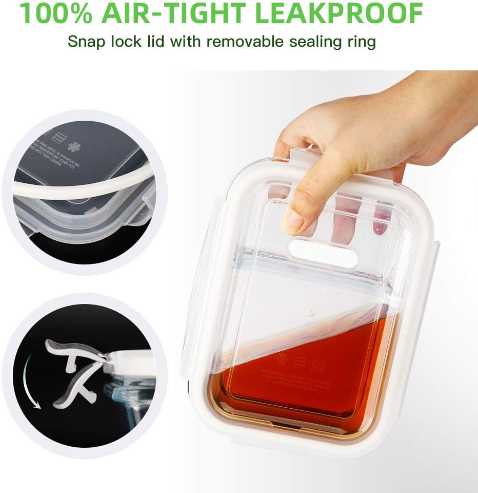 DAS TRUST 3 Pack Bento Box Glass Meal Prep Containers - 3 Compartment Glass Food Storage Containers with Lids - Lunch Box Meal Prep Bowls - Oven Safe