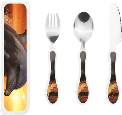 3-Piece Kids Silverware Set With Storage Case, Stainless Steel Reusable Children Safe Knife Spoon Fork Set Black And White Grid Children Flatware Set For Kids Lunch Box