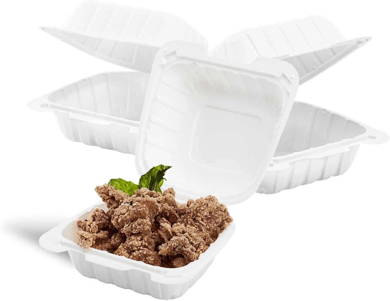 KARAT EARTH Clamshell Take Out Food Containers [8"x8" - 200 ct] To Go Containers | 3 Compartment, Soak-Resistant, Durable, Stackable | Vented for Hot/Cold Foods, White