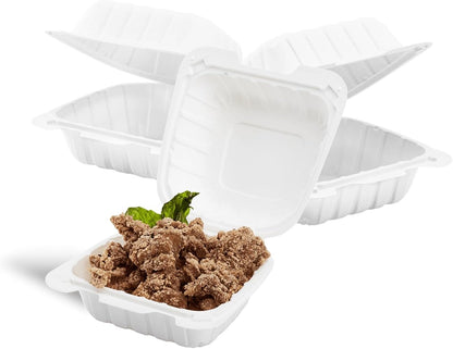 KARAT EARTH Clamshell Take Out Food Containers [8"x8" - 200 ct] To Go Containers | 3 Compartment, Soak-Resistant, Durable, Stackable | Vented for Hot/Cold Foods, White
