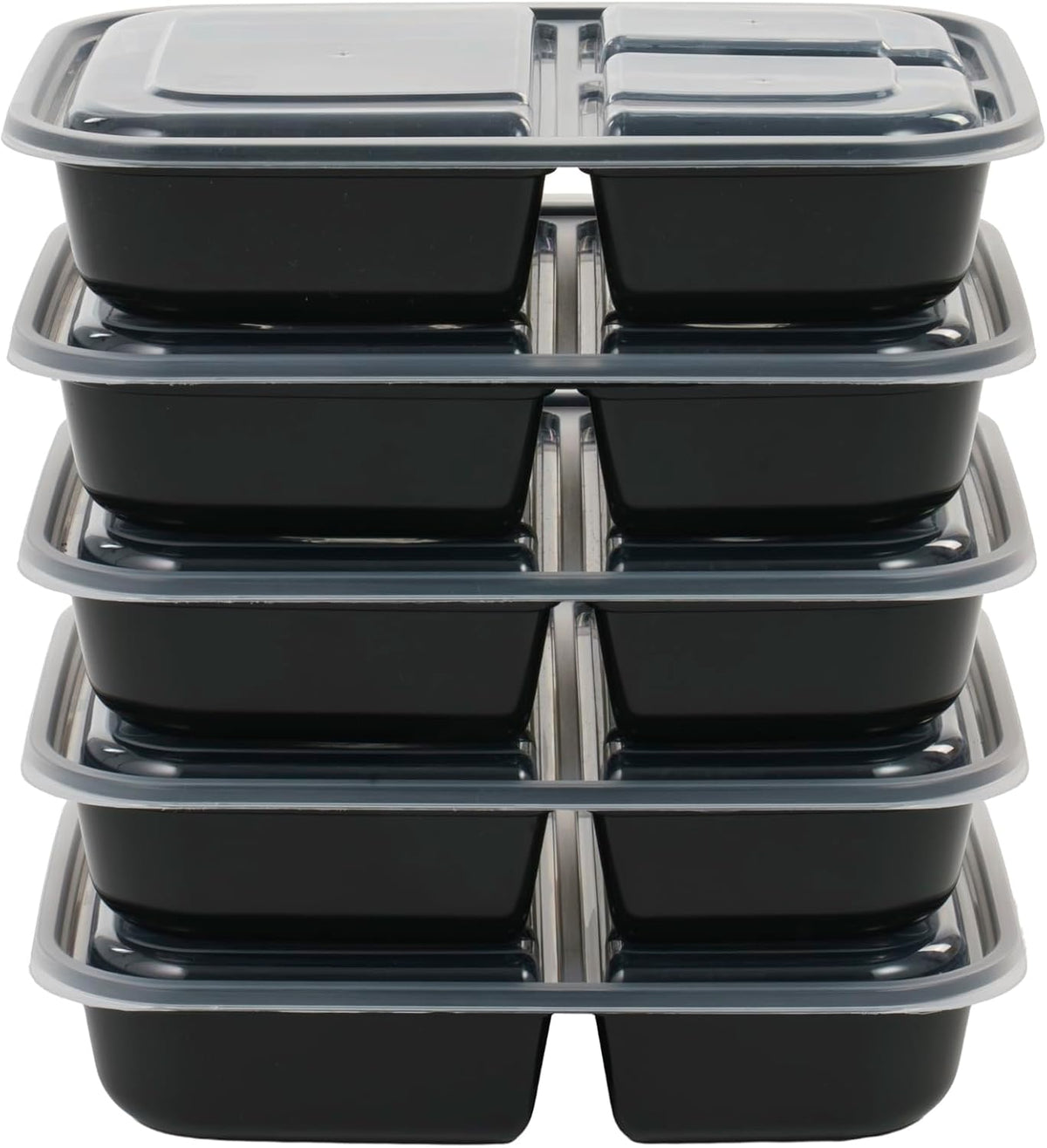 IRIS USA Meal Prep Containers, 36oz - 50 Pack (100-Piece) 3-Compartment Reusable Food Storage Containers with Lids, Plastic Kitchen Food Prep To Go Lunch Box, Microwave Freezer Dishwasher Safe, Black