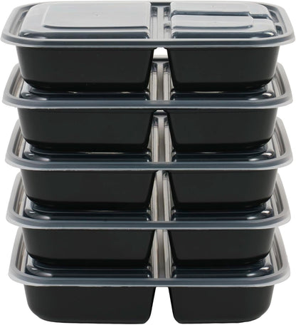 IRIS USA Meal Prep Containers, 36oz - 50 Pack (100-Piece) 3-Compartment Reusable Food Storage Containers with Lids, Plastic Kitchen Food Prep To Go Lunch Box, Microwave Freezer Dishwasher Safe, Black