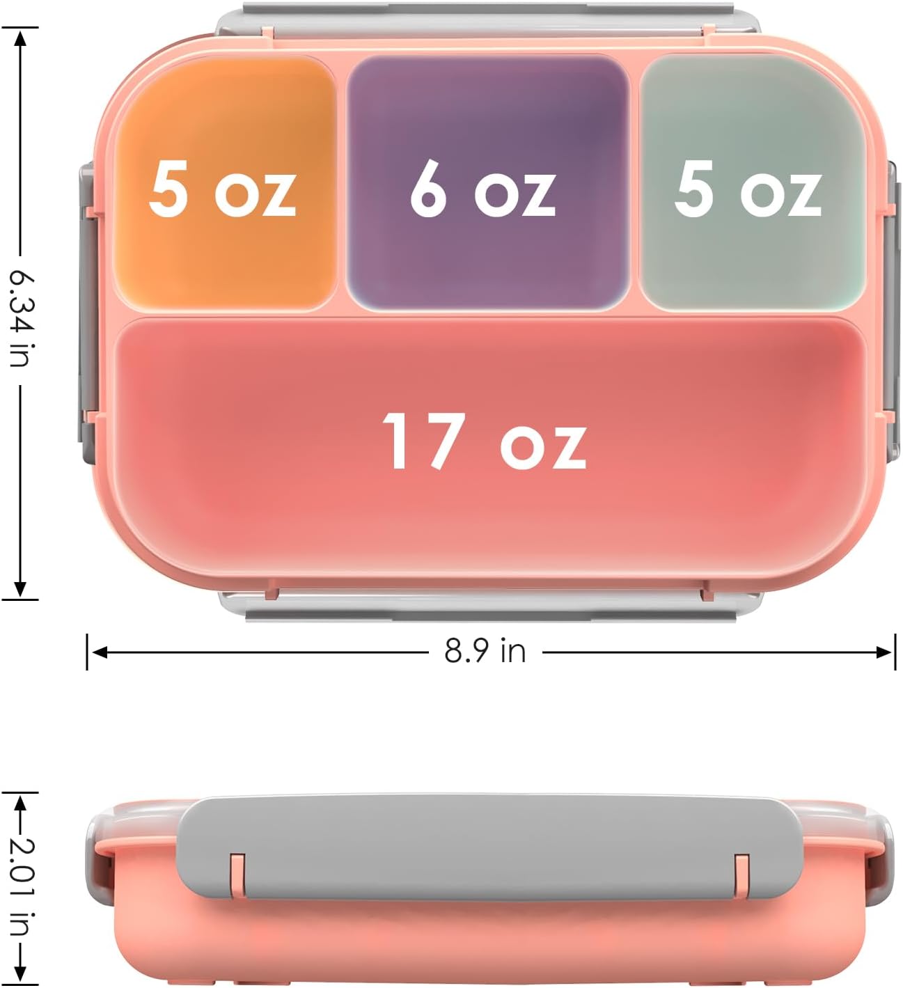 WHALEHOUSE Bento Lunch Box, 1300ML 4 Compartments Meal Prep Container with Utensil, Airtight Food Storage Container with Snap Locking Lids, Microwave/Dishwasher/Freezer Safe, On the Go