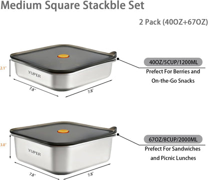 YUPER Stainless Steel Food Storage Containers, Large Meal Prep Container Sets with Lids, BPA Free, Leak Proof & Airtight, Microwave, Dishwasher, Fridge, Freezer & Oven Safe, 3 Pack (84+125+162OZ)