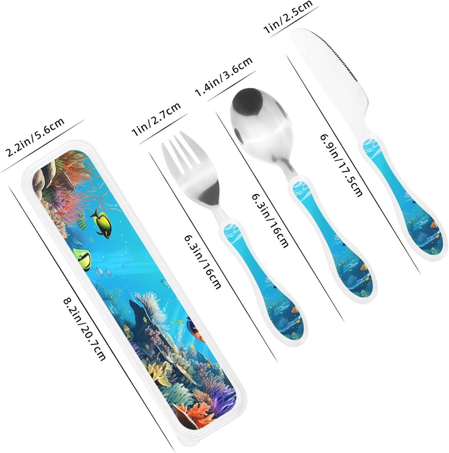 3-Piece Kids Silverware Set With Storage Case, Stainless Steel Reusable Children Safe Knife Spoon Fork Set Blue Active Girl Running Sunset Children Flatware Set For Kids Lunch Box - Colors B