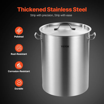 VEVOR Stainless Steel Stockpot, 42 Quart Large Cooking Pots, Cookware Sauce Pot with Strainer, Lid, and Handle, Heavy Duty Commercial Grade Stock Pot, Sanding Treatment, for Large Groups Events Silver