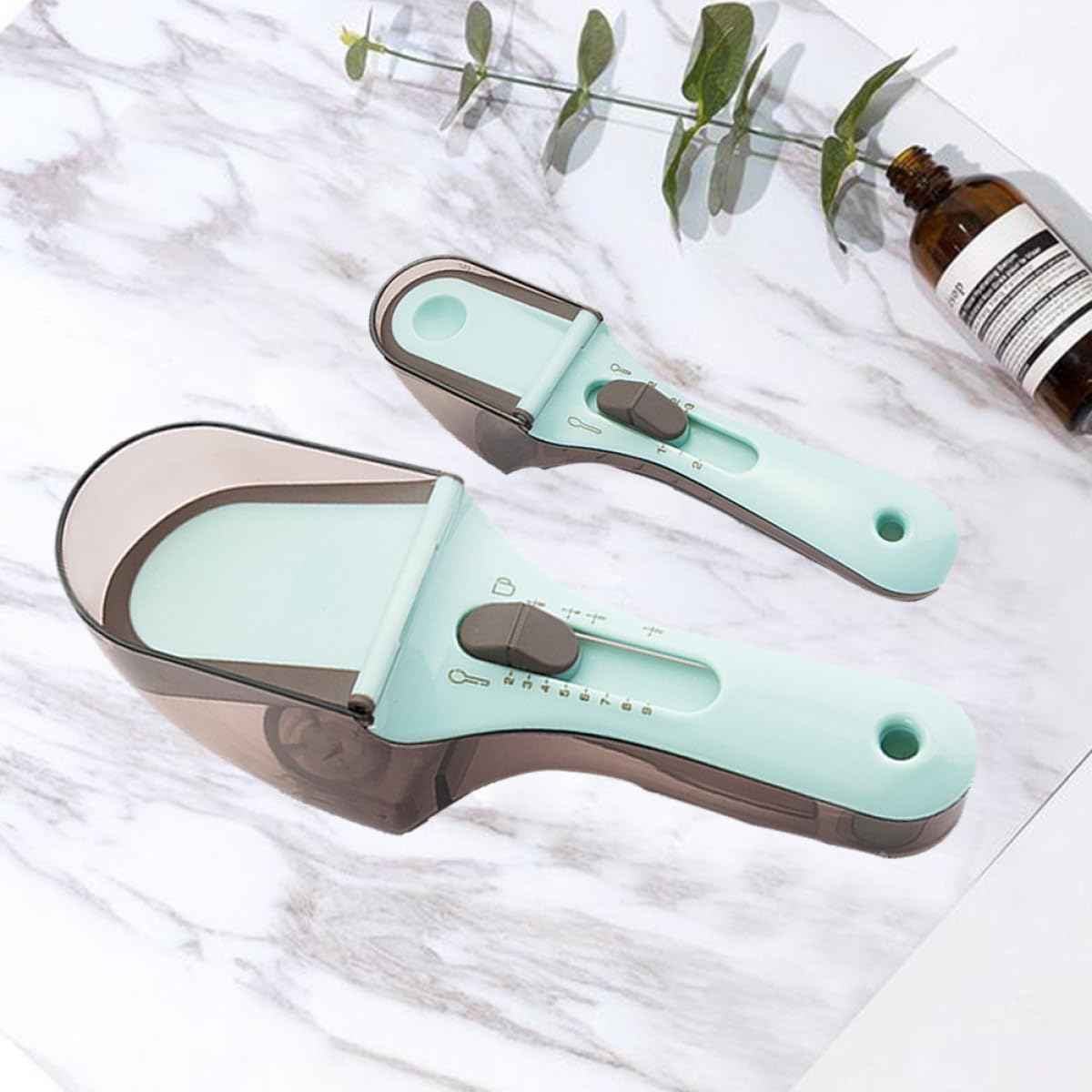 Cabilock 2Pcs Kitchen Measuring Cup Adjustable Measuring Spoons Plastic Cooking Baking Measure Tools (L +S)