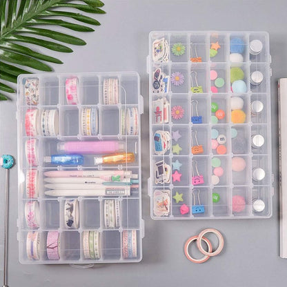 2 Pack Clear Bead Organizer Tackle Box with Adjustable Dividers for Jewelry Art Craft Containers 36 Grids Compartment with 5 Sheets Label Stickers