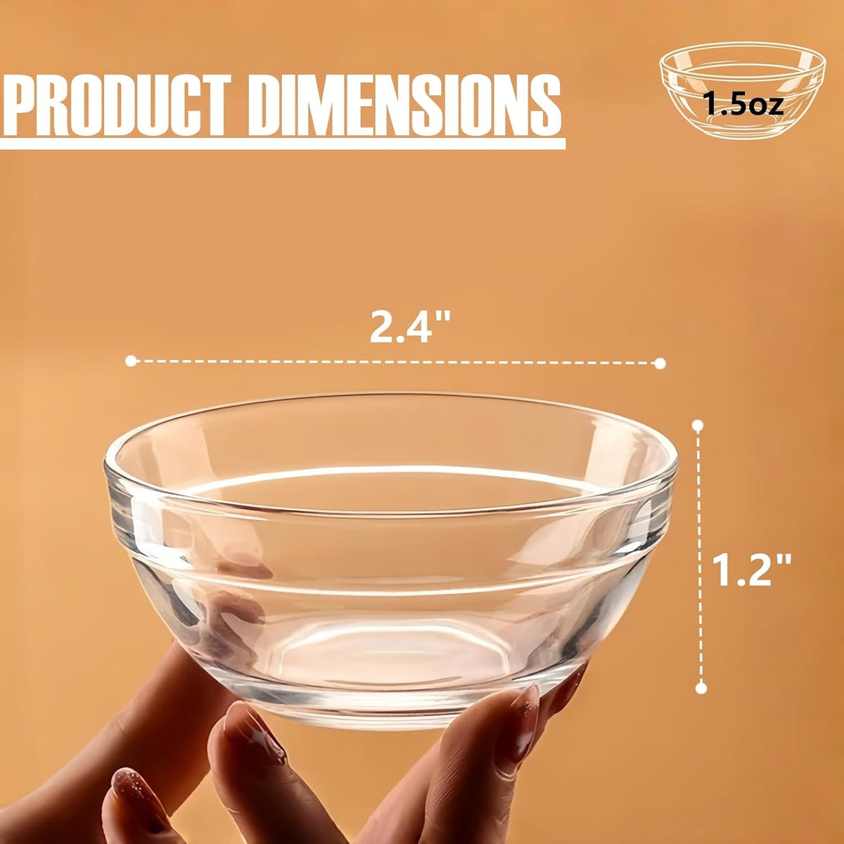 stablerice 8 PCS Small Glass Bowls, 2.5oz Mini Glass Prep Bowls for Salt Spices, Dip, Sauce, Condiment Cups, Pinch Bowl Set Stackable, Dishwasher Microwave Safe (1.5, oz)