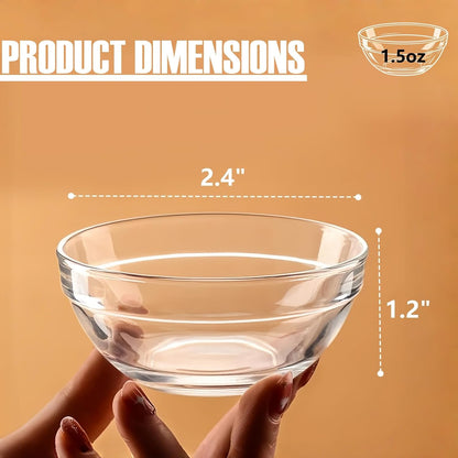 stablerice 8 PCS Small Glass Bowls, 2.5oz Mini Glass Prep Bowls for Salt Spices, Dip, Sauce, Condiment Cups, Pinch Bowl Set Stackable, Dishwasher Microwave Safe (1.5, oz)