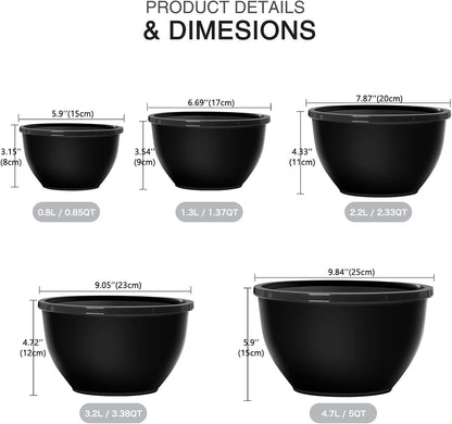 Greentainer Plastic Mixing Bowls with Lids Set for Kitchen, 5 Set Nesting Bowls for Mixing, Baking, Prepping, Cooking and Serving Food, Mixing Bowls Dishwasher, Microwave Safe