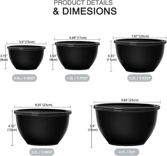 Greentainer Plastic Mixing Bowls with Lids Set for Kitchen, 5 Set Nesting Bowls for Mixing, Baking, Prepping, Cooking and Serving Food, Mixing Bowls Dishwasher, Microwave Safe