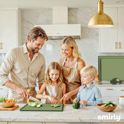 SMIRLY Plastic Cutting Board Set with Holder 3 Pieces, Non-Slip Dishwasher Safe Chopping Boards for Kitchen (Cream White)