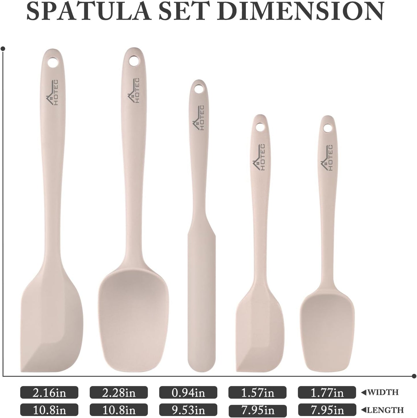HOTEC Heat Resistant 600℉ Food Grade Silicone Rubber Spatula Set for Baking, Cooking, and Mixing Non Stick Dishwasher Safe BPA-Free Multicolor Set of 5