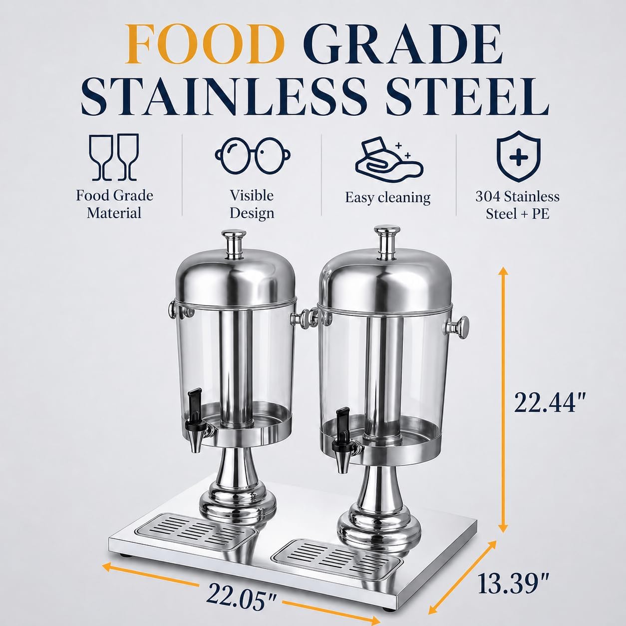 4.4 Gallon Beverage Dispenser with Ice Core | Stainless steel drink dispenser with stand and ice core for cold drinks, juice, lemonade, iced tea, parties, and events.