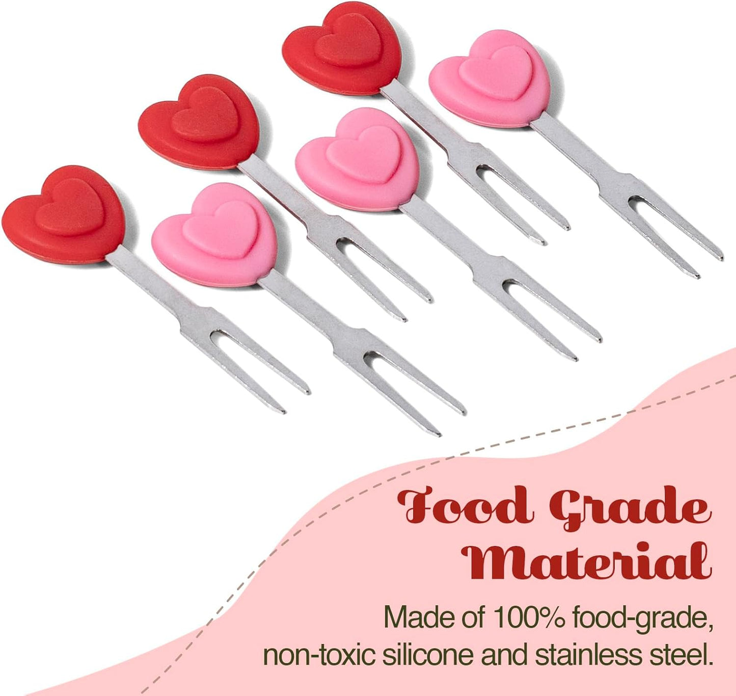 Cocktail Forks, 6-Piece Appetizer Forks, Cat Shapes, Stainless Steel and Silicone Small Forks for Fruits, Cheese, Appetizers
