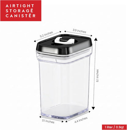 DWËLLZA KITCHEN Large Airtight Food Storage Containers - Clear Plastic Bulk Food Pantry & Kitchen Storage Containers for Flour, Sugar and Baking Supplies 4 Pcs. BPA-Free, Keeps Fresh & Dry (Black)