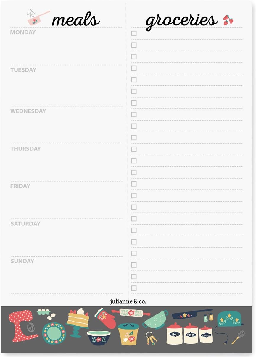 Weekly Magnetic Meal Planner Notepad By Julianne & Co - Food Planning Organizer And Grocery List Pad, 52 Premium A5 Pages, with Tear Away Perforated Shopping List (Blue China Print WITH Fridge Magnet)