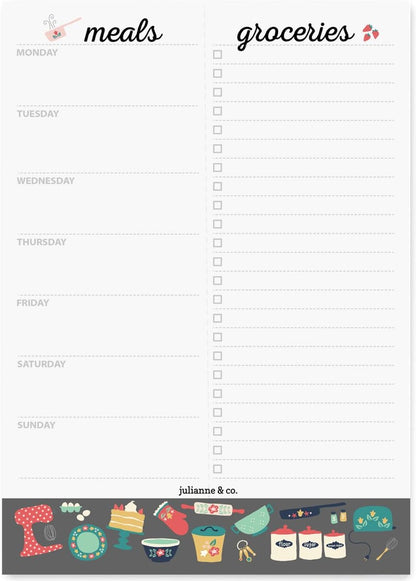 Weekly Magnetic Meal Planner Notepad By Julianne & Co - Food Planning Organizer And Grocery List Pad, 52 Premium A5 Pages, with Tear Away Perforated Shopping List (Blue China Print WITH Fridge Magnet)