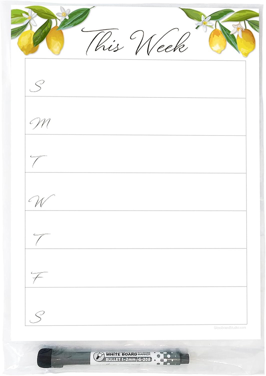 Dry Erase Weekly Calendar Planner Sticker Decal | Removable & Reusable | Magnetic Fine-Tip Marker Included (6 x 9 inches, White)