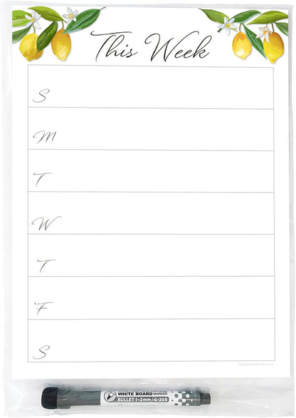 Dry Erase Weekly Calendar Planner Sticker Decal | Removable & Reusable | Magnetic Fine-Tip Marker Included (6 x 9 inches, White)