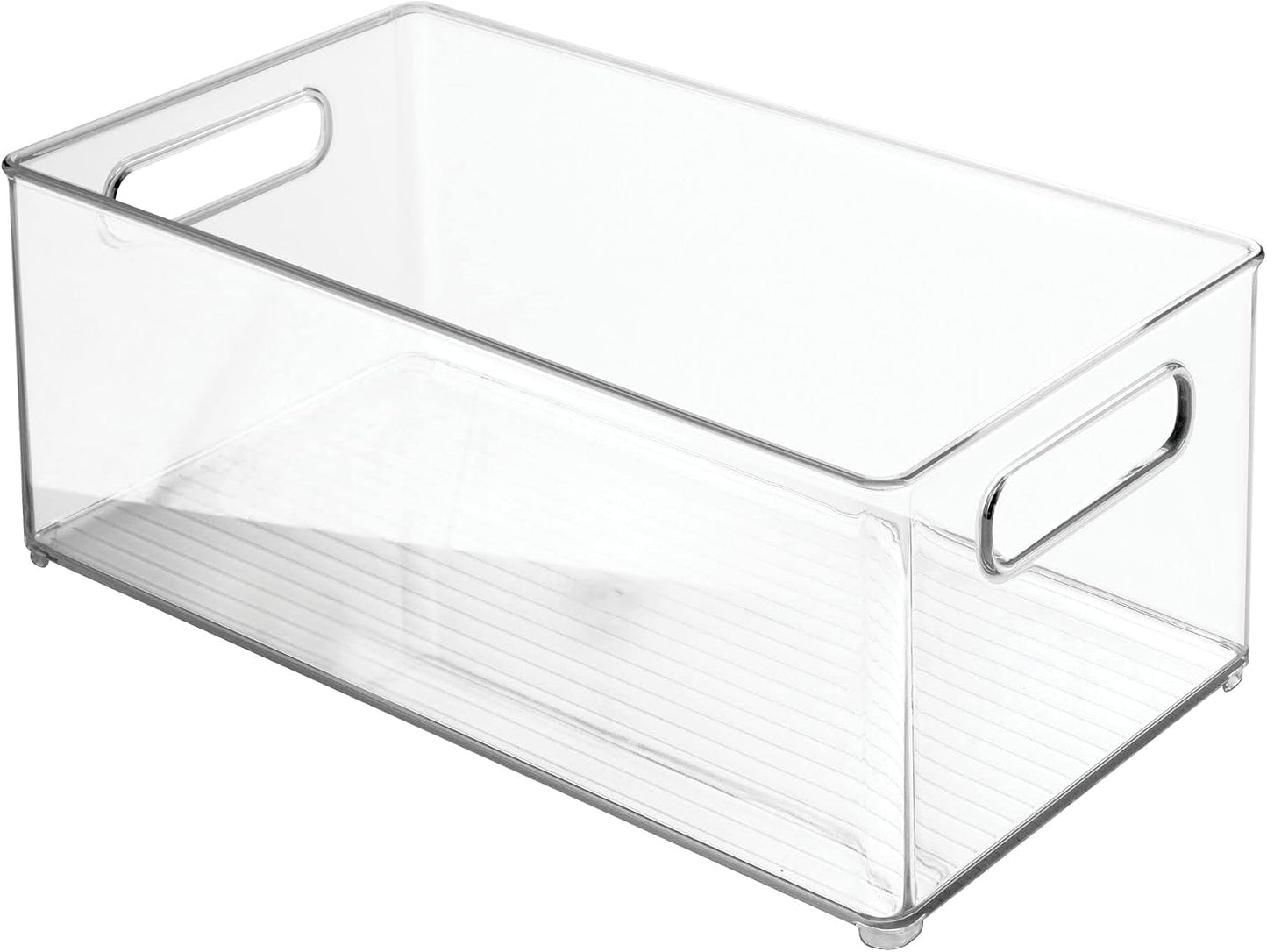 mDesign Plastic Bathroom Storage Container Bins w/ Handles - Closet, Cabinet, Vanity, Cupboard Shelf Organization, Hair Tools Accessory Organizer - Ligne Collection; Clear, ‎5x3.75x16 (Pack of 8)