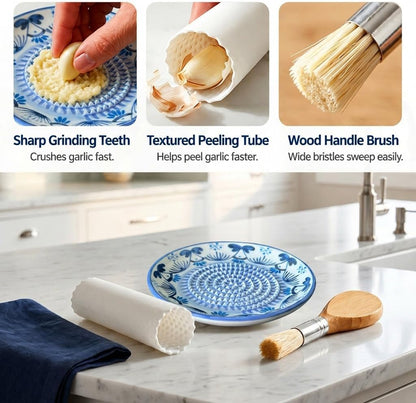 Handcrafted Ceramic Garlic Grater Plate, Ocean Blue