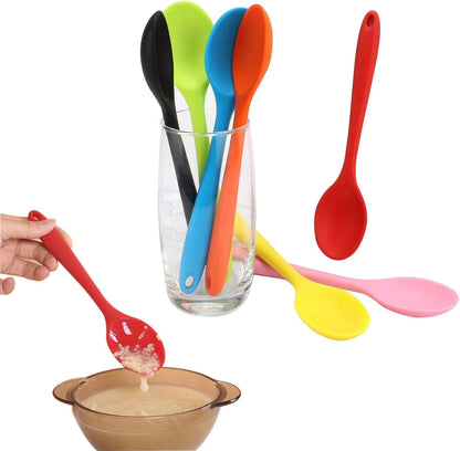 7PCS Silicone Serving Spoons Set,Vituer Heat Resistant Kitchen Mixing Slotted Spoons for Cooking,Non-stick Silicone Basting Spoon Slotted Spoons Utensil for Mixing,Baking, (7Light Colors,8.1")