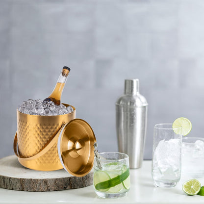 3L Double-Wall Insulated Stainless Steel Ice Bucket with scoop for Cocktail Bar - Metal Ice Bucket for freezer with Lid for parties,Camping,and More!champagne bucket,bar cart accessories