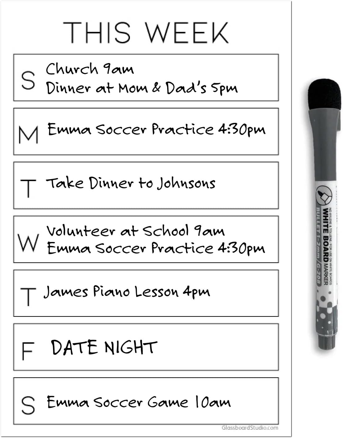 Dry Erase Weekly Calendar Planner Sticker Decal | Removable & Reusable | Magnetic Fine-Tip Marker Included (6 x 9 inches, White)