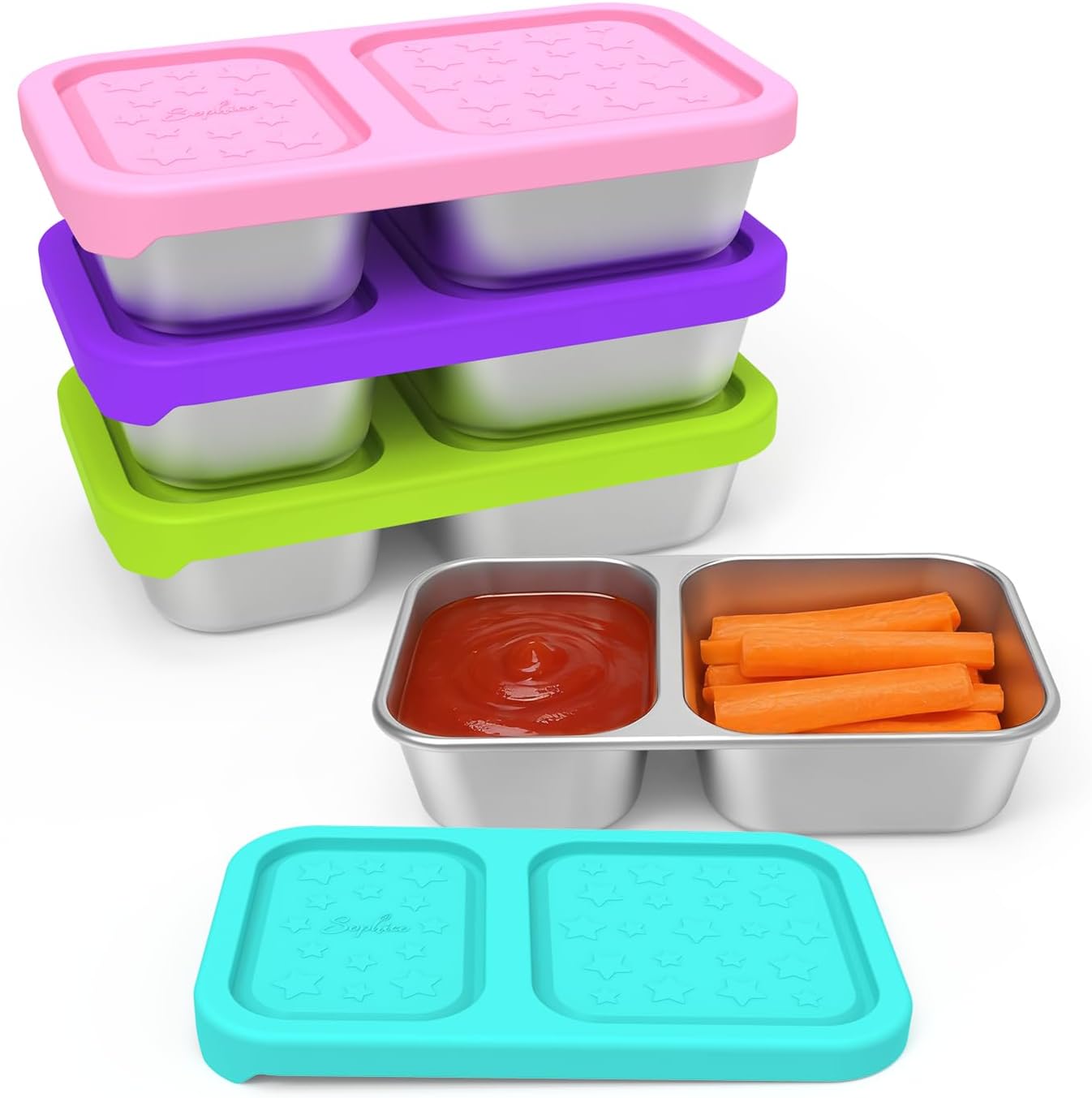 SOPHICO Stainless Steel Snack Containers for Kids, 8 oz Small Food Storage Container 1 Cup with Silicone Lid - Perfect 304 Metal Toddler Lunch Box for Daycare and School, Leak Proof (MIX, 4 PACK)