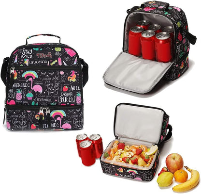 Tilami Lunch Bags Insulated Adjustable Strap Zipper, Two Compartments Cooler Bags, Bento Bags for Kids Toddlers (Blue)