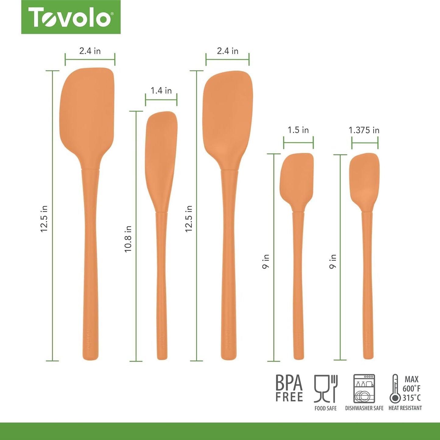 Tovolo Flex Core 5 Piece Silicone Spatula Set Heat Resistant All Silicone Utensils Include Non Stick Spatula Spoonula Jar Scraper, Dishwasher Safe BPA Free Spatulas for Baking Mixing, White