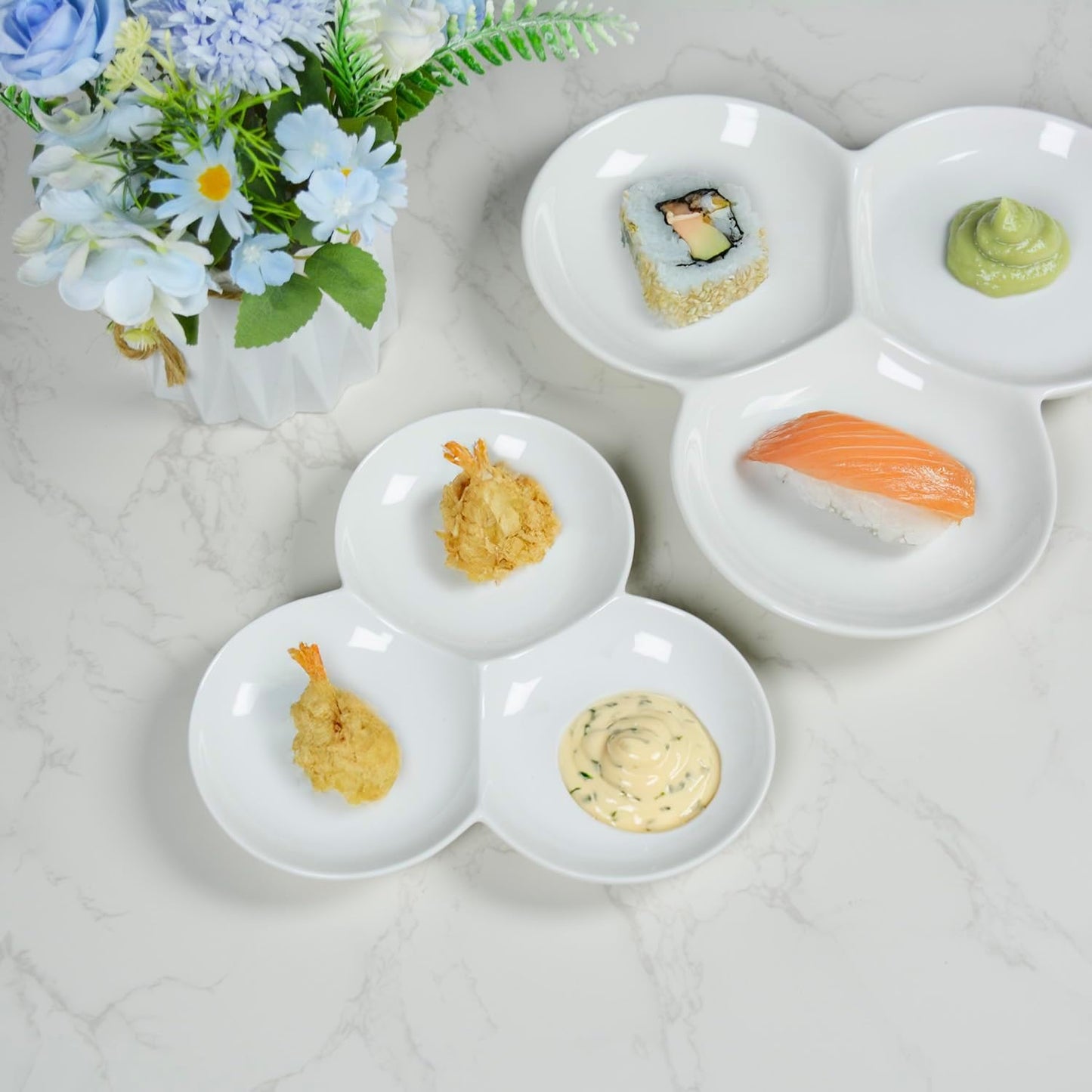 4 Pieces Chip and Dip Serving Set Ceramic Divided Serving Trays Platters Chip and Dip Bowl Compartment Cheese Ball Serving Dish Dumpling Plate for Party Appetizers Snacks Veggies, 7.1 Inch