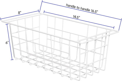 Slideep Wire Storage Baskets, Freezer Baskets Farmhouse Stackable Organizer Storage Bins Large Organizer for Storage, Office, Bathroom, Pantry Organization Storage with Handles 14" Black -Set of 3