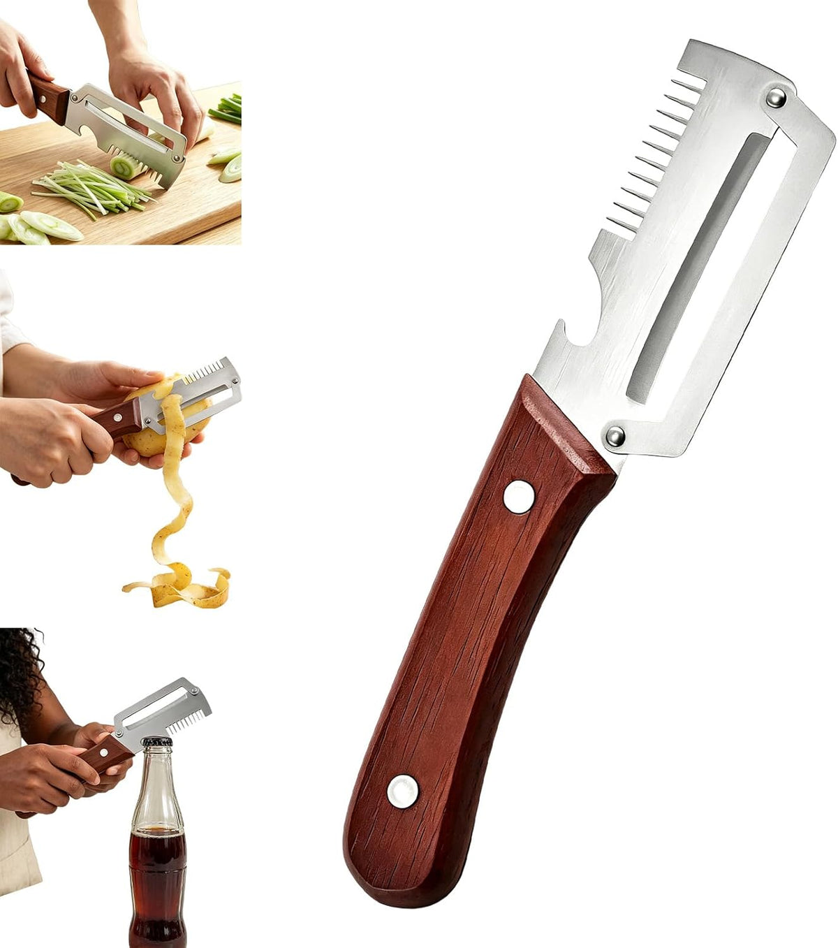 Premium Vegetable Peeler with Wooden Handle and Bottle Opener, 2026 New Multi-functional Vegetable Peeler, Kitchen Gadgets Tool for Fruit Pumpkin Peeling Potato Carrot Veggie Peeler (1PCS)