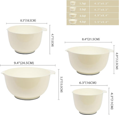 BoxedHome 4.5 Quart Large Plastic Mixing Bowls, Microwave Safe Mixing Bowl Set with Pour Spout, Nesting Bowls for Space Saving Storage(Violet Blue)