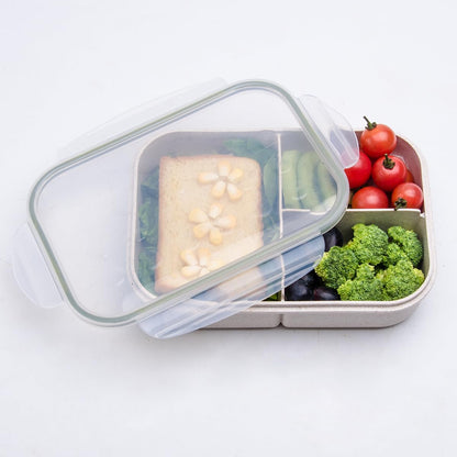 Itopor Classic Wheat Straw Bento Box, Leak-Proof 3-Compartment Lunch Box for Adults & Older Kids, BPA-Free Meal Prep Food Container with Fork, Microwave & Dishwasher Safe, 5.5 Cup, Sage Green