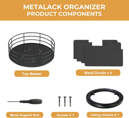 Snack Organizer - Versatile Snack Storage 2 Tier Lazy Susan with Convenient Grab-and-Go Design, Metal Snack Holder for Home, Office, Breakroom, 11.85" L x 11.85" W x 13.3" H (Matte Black)