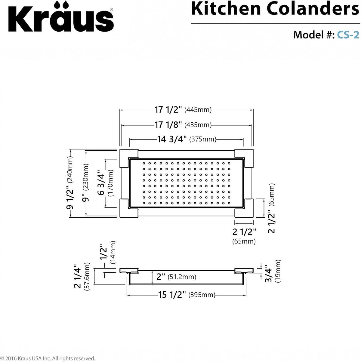 Kraus Stainless Steel 16.75 in Workstation Kitchen Sink Colander CS-6